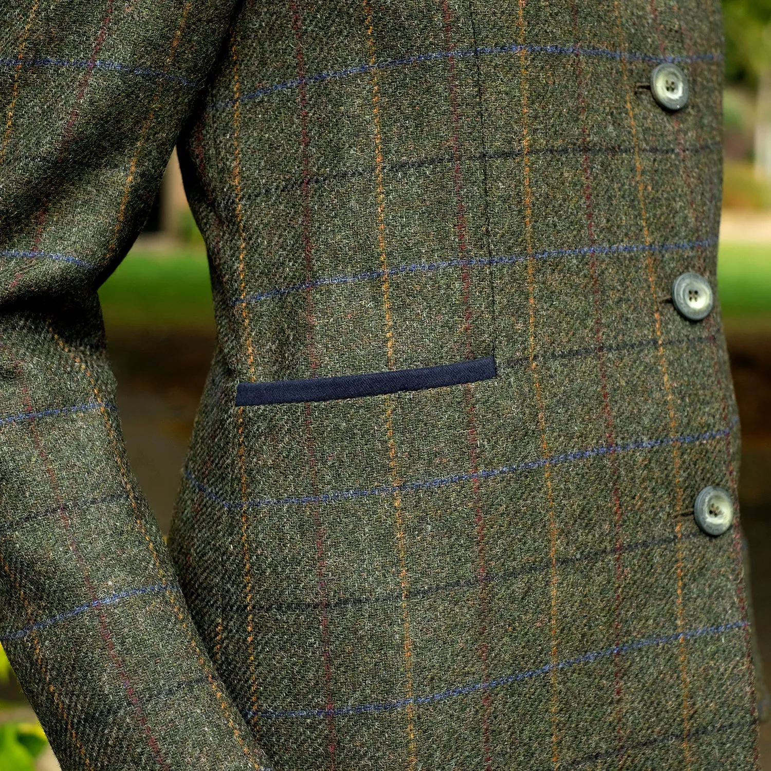 Fitted Tweed Coat in Green Check