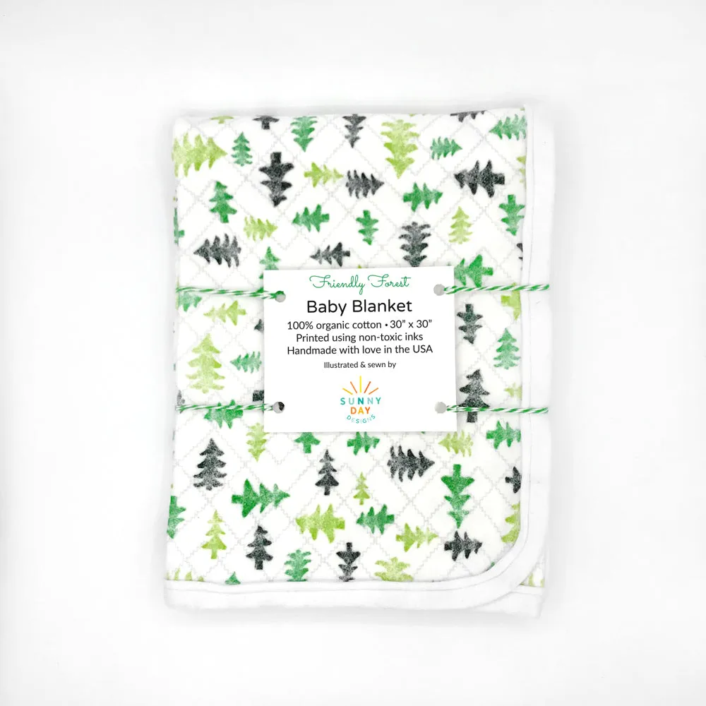 Friendly Forest Baby Receiving Blanket - Organic Cotton