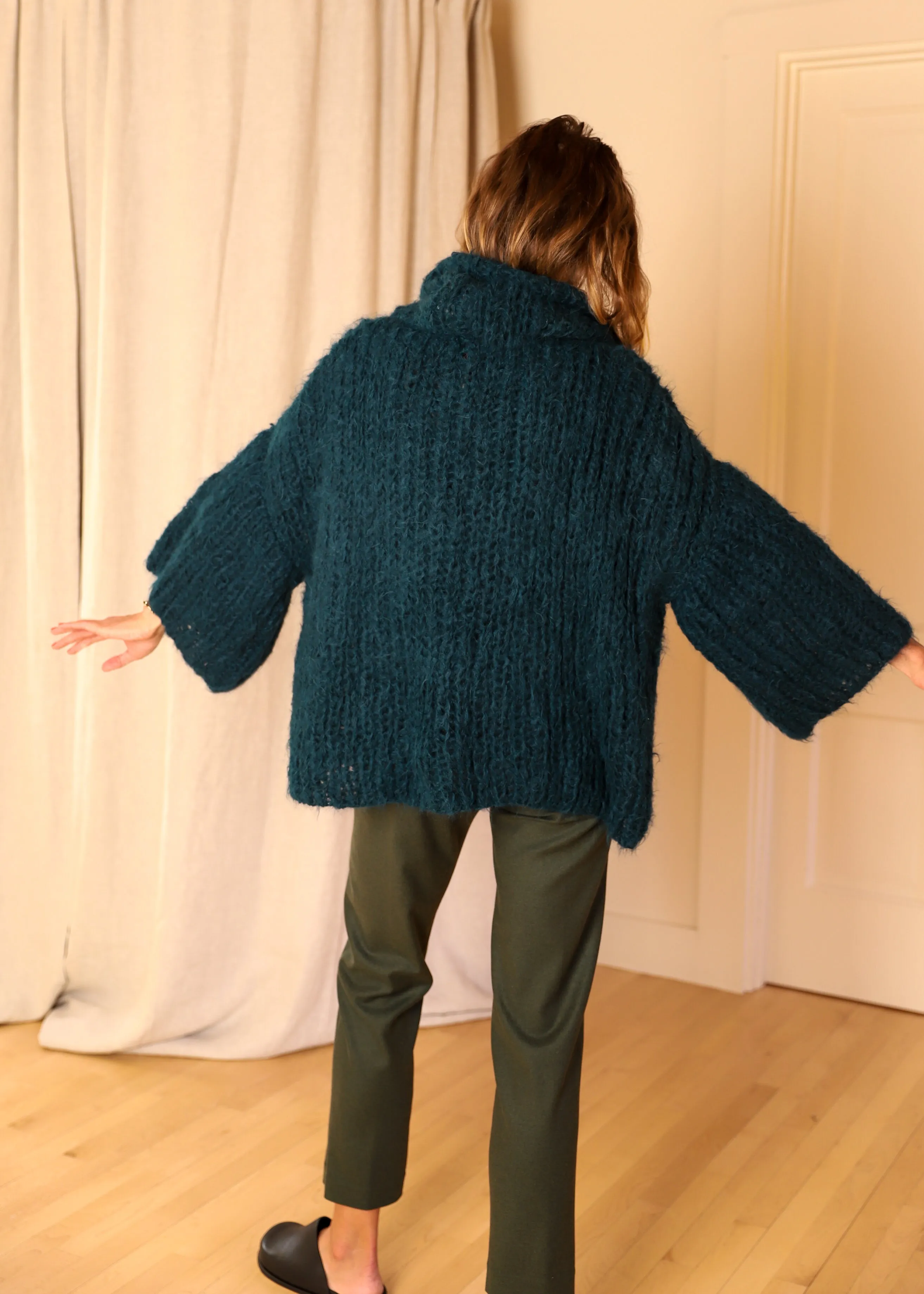 Funnel Neck Handknit Brioche Sweater