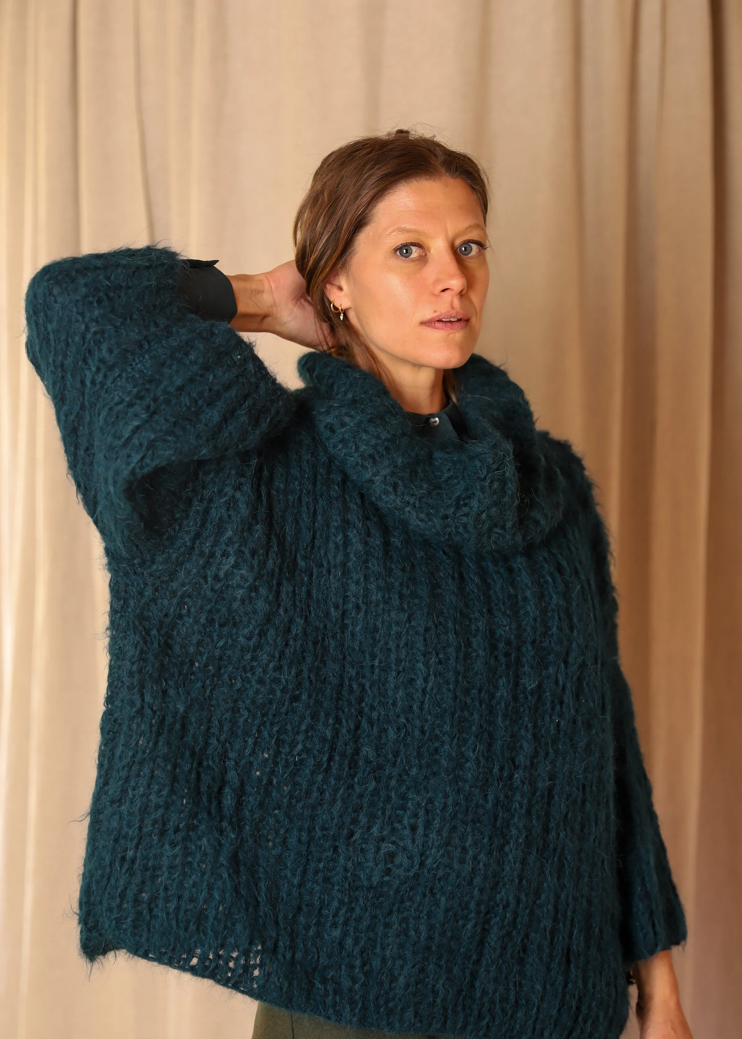 Funnel Neck Handknit Brioche Sweater