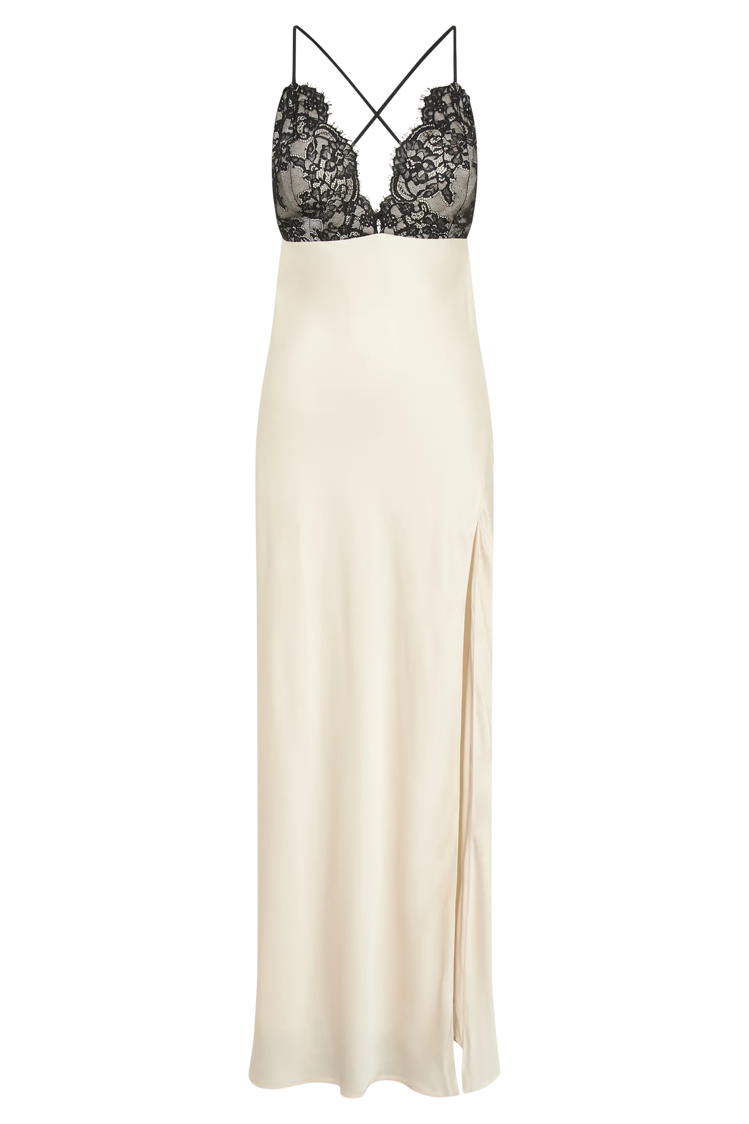 Gina Satin Slip Maxi Dress With Lace - Ivory