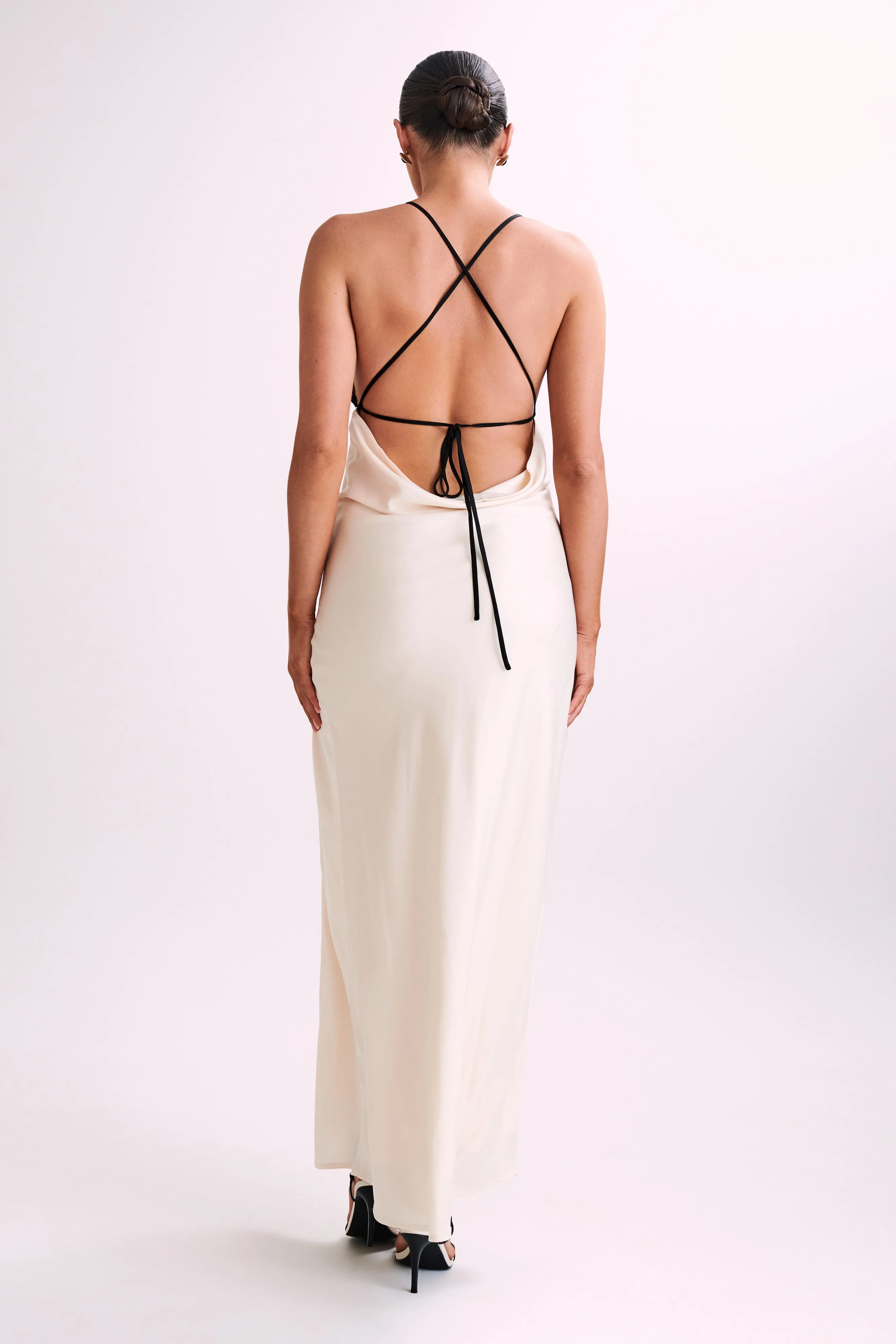 Gina Satin Slip Maxi Dress With Lace - Ivory