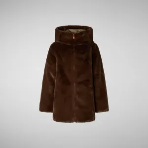 Girls' animal free Puffer jacket Flora in teddy brown