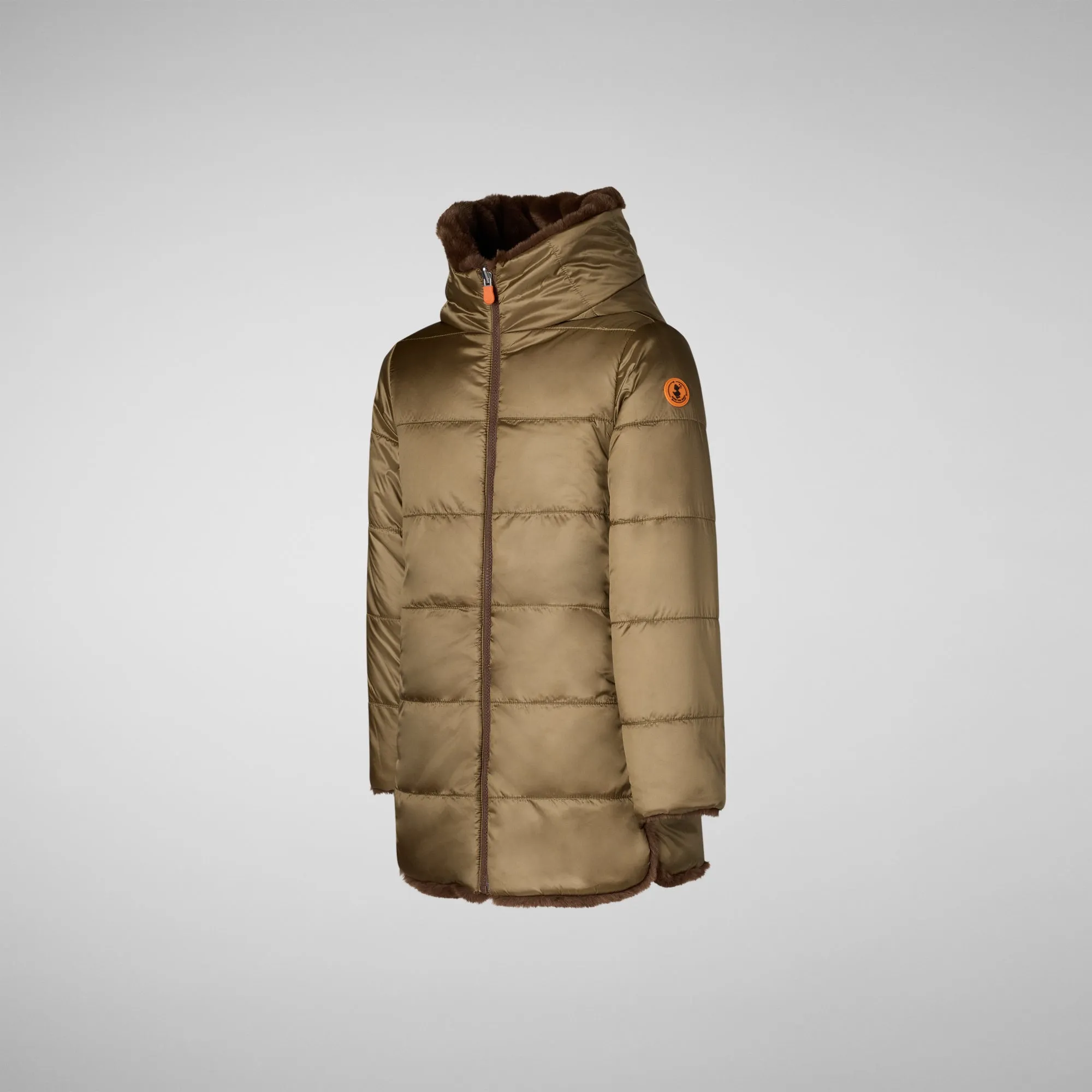 Girls' animal free Puffer jacket Flora in teddy brown