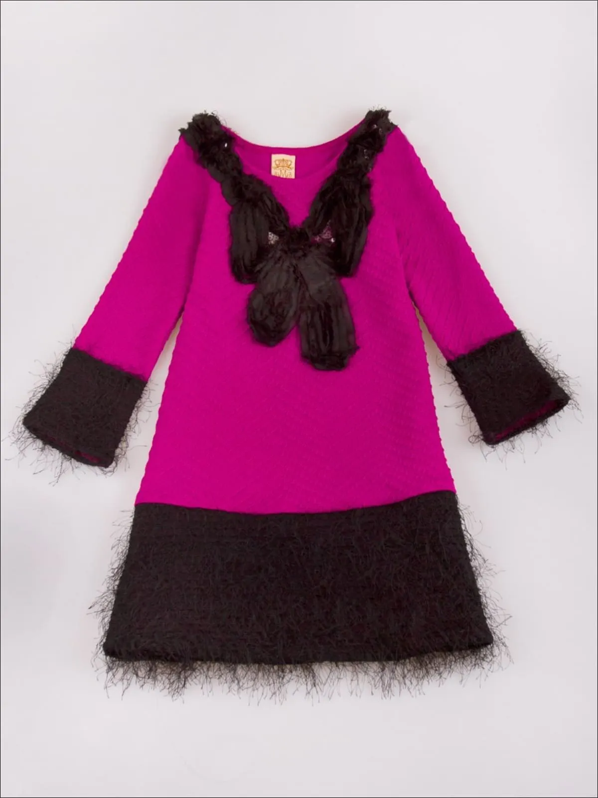 Girls Fuchsia And Black Bow Dress