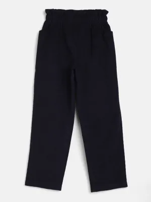 Girls Navy Corduroy Paper Bag Pants