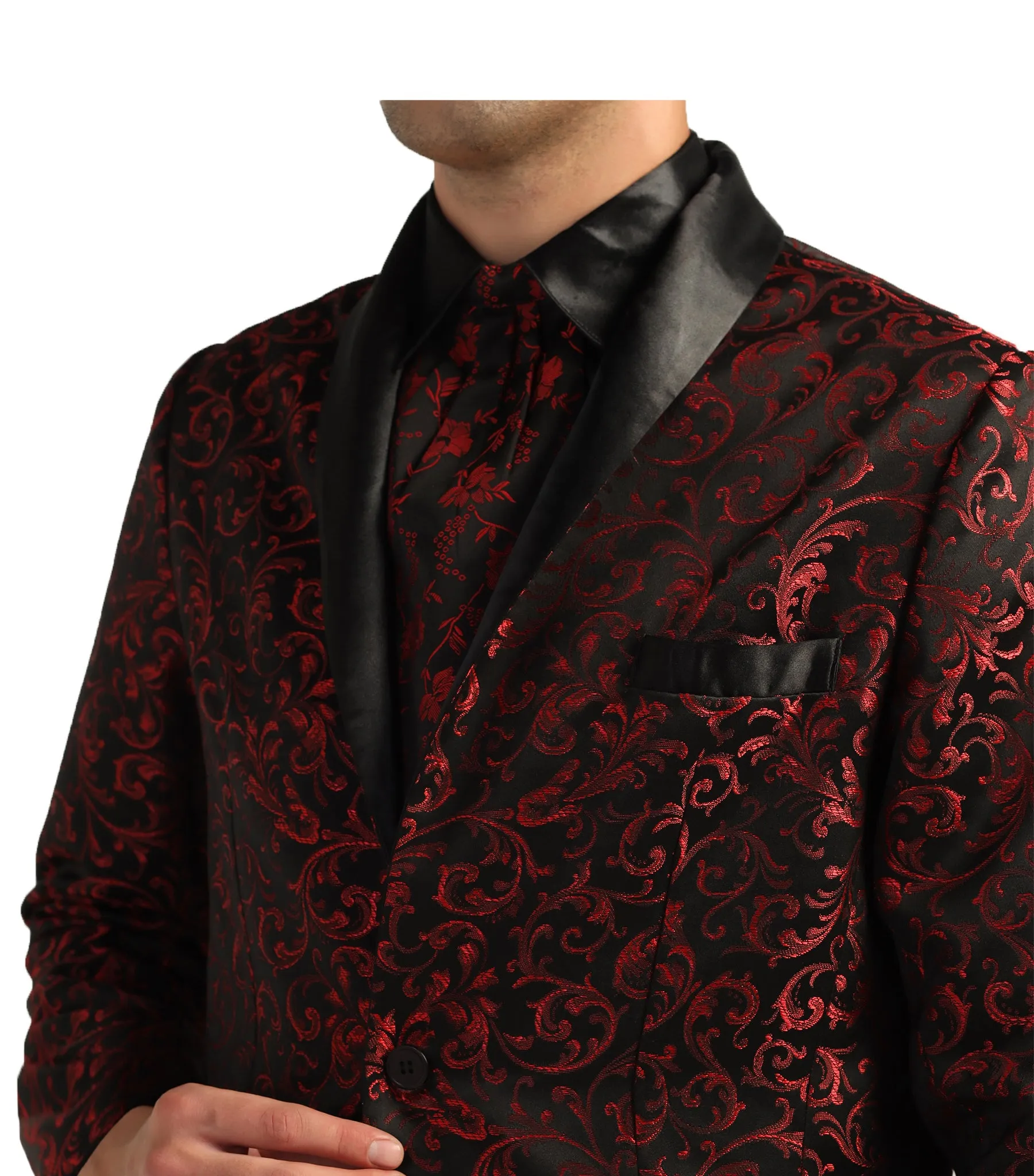 Gothic Red Black Brocade Coat