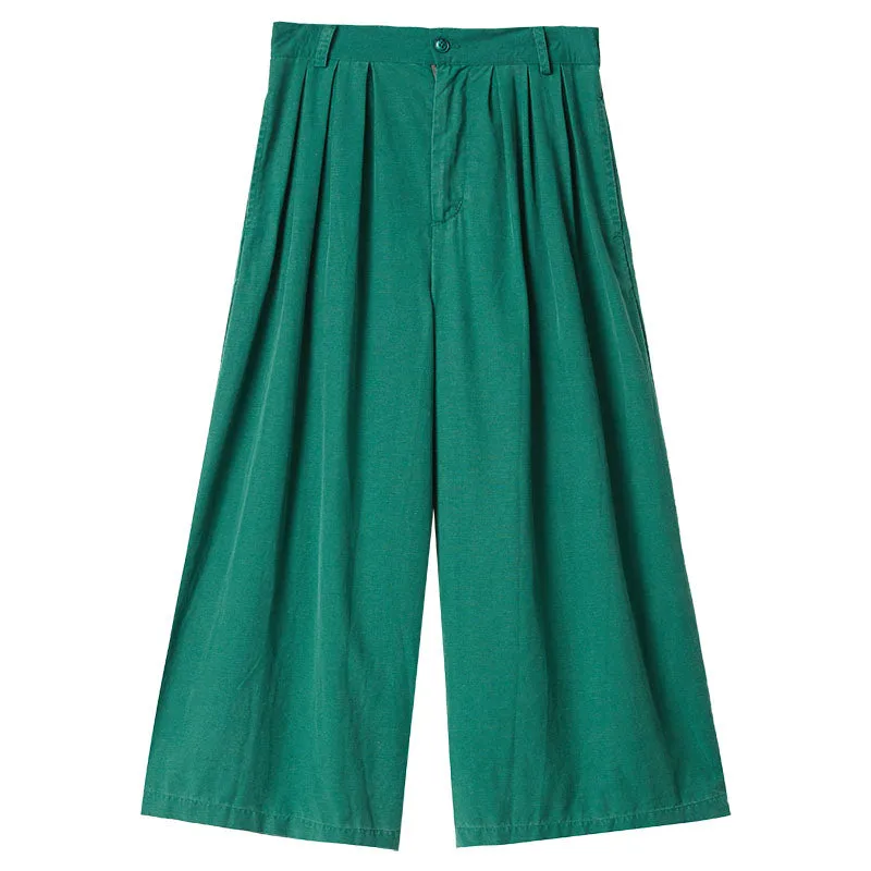 Green Linen Summer Women Casual Pants with Pockets SJ97138