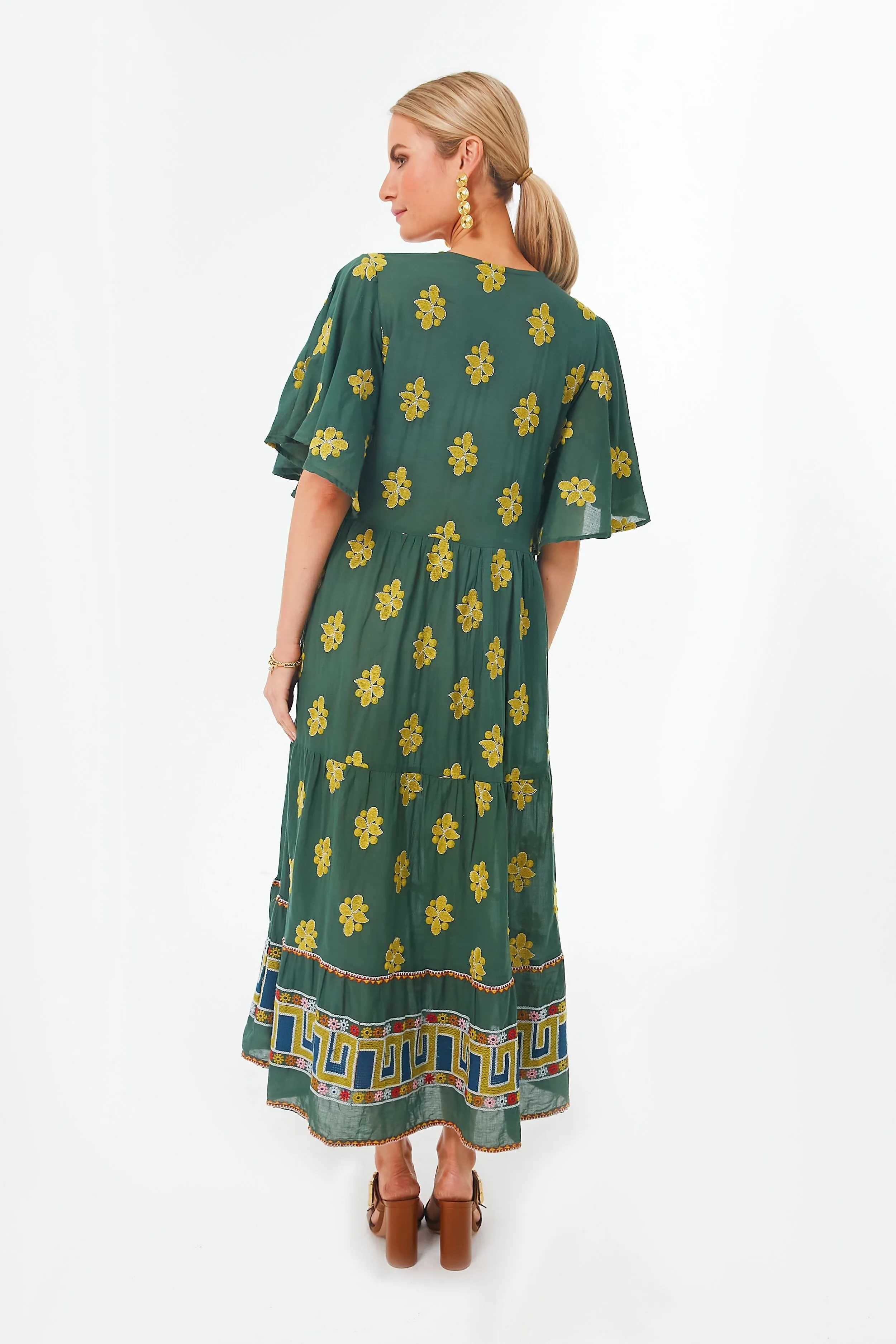 Green Lucknow Flirty V-neck Maxi