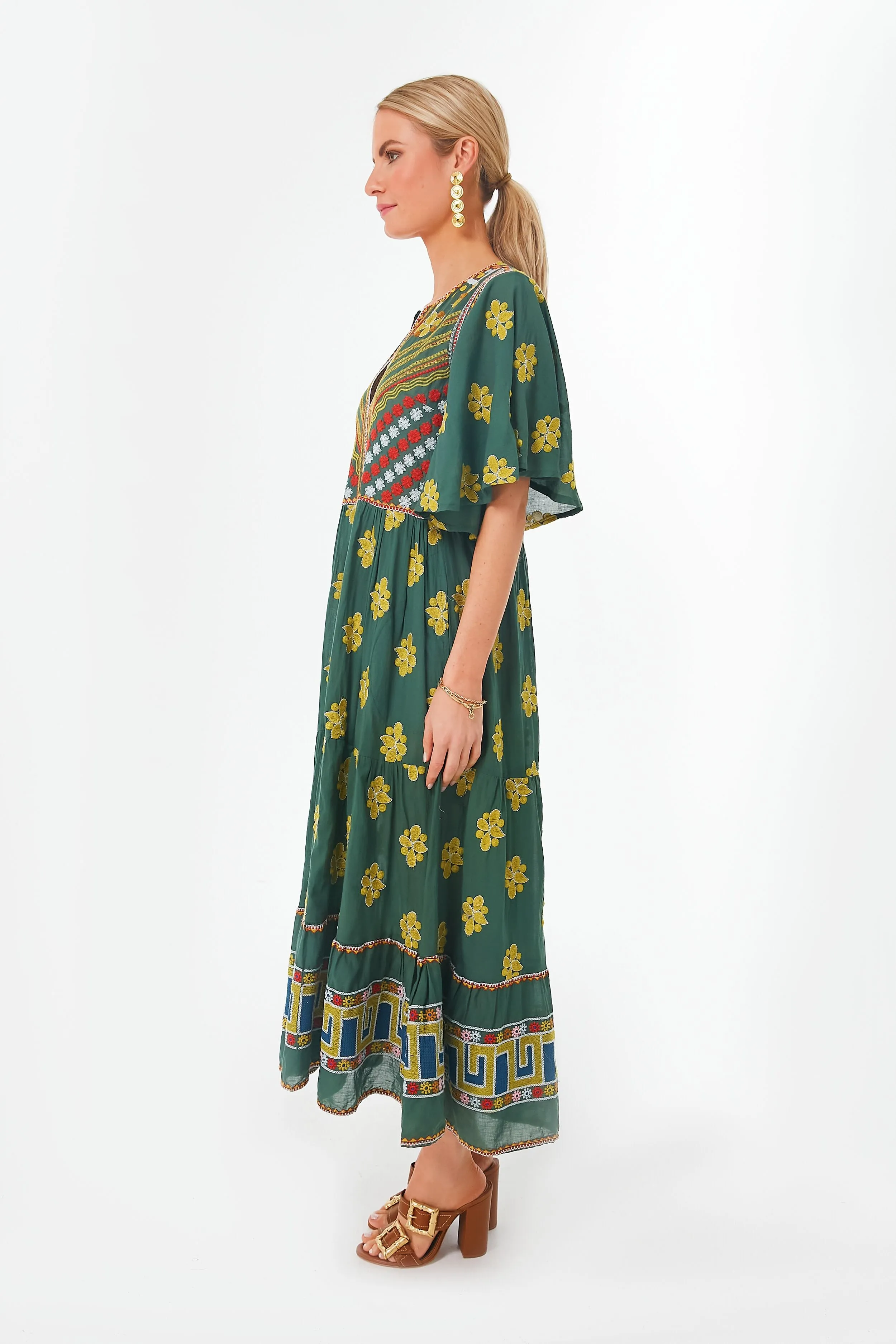 Green Lucknow Flirty V-neck Maxi