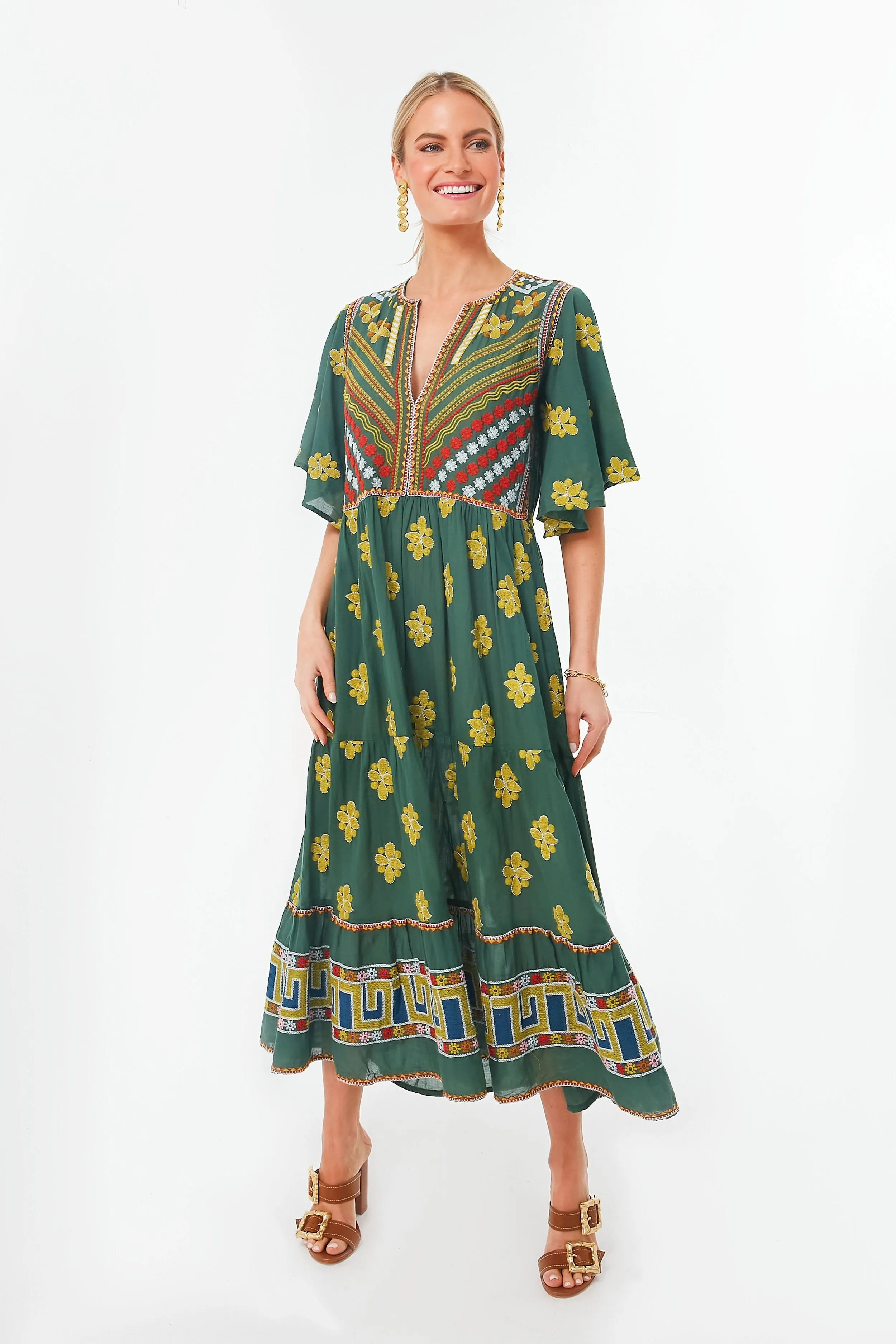 Green Lucknow Flirty V-neck Maxi