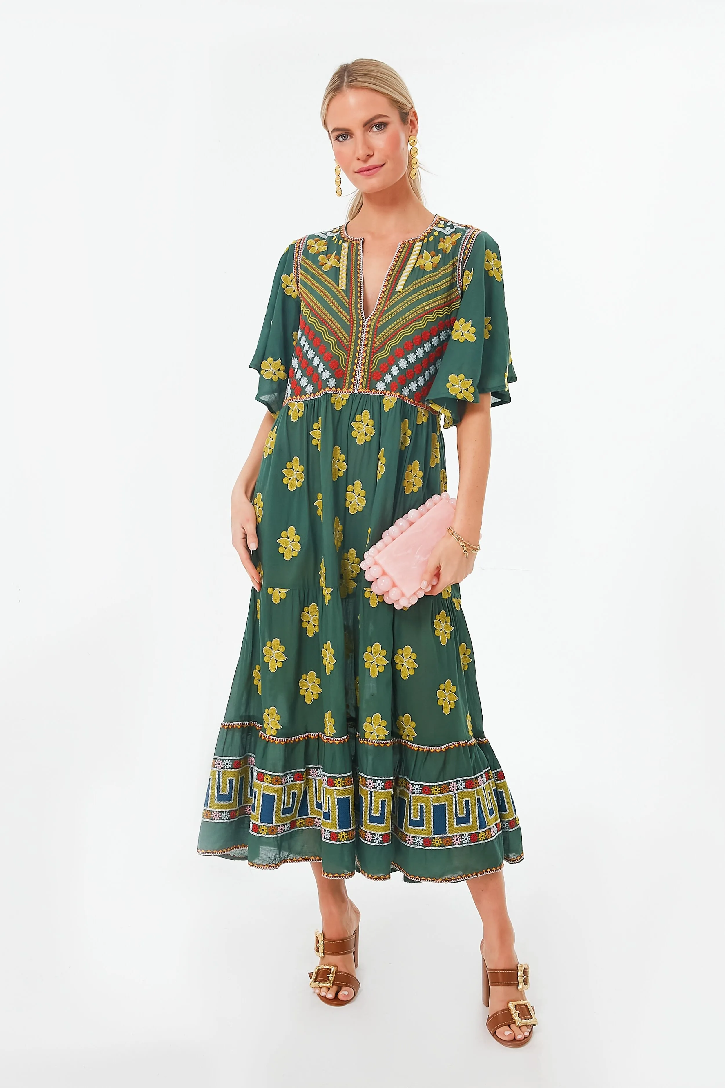 Green Lucknow Flirty V-neck Maxi