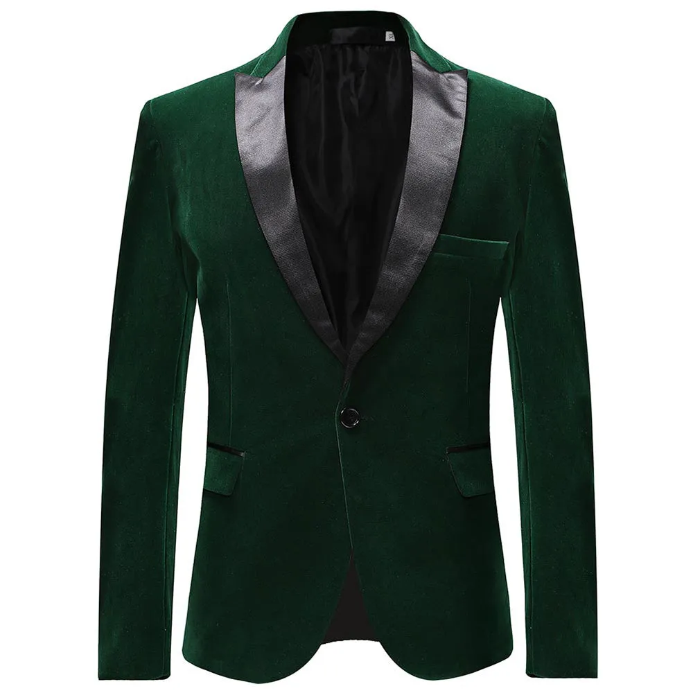 Green Velvet Fashion Blazer Pleuche Tuxedo Jacket