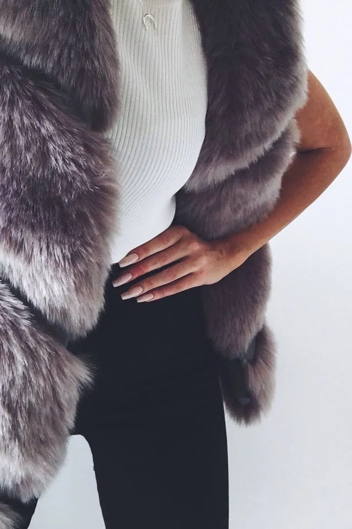 Grey Faux leather and Fur Gilet - Felicia