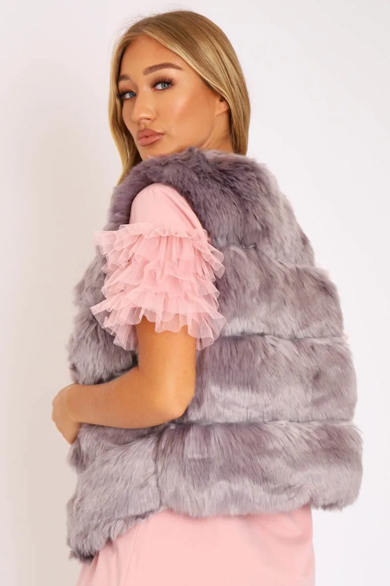 Grey Faux leather and Fur Gilet - Felicia