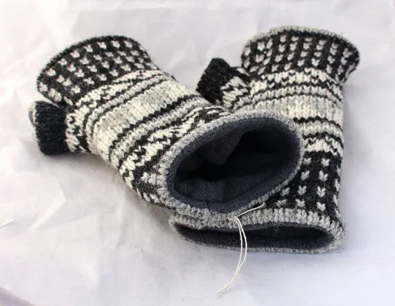 Handknit Black and White Woolen Handwarmer