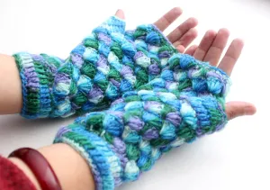 Handknit Blue and Green Multicolor Woolen Handwarmer