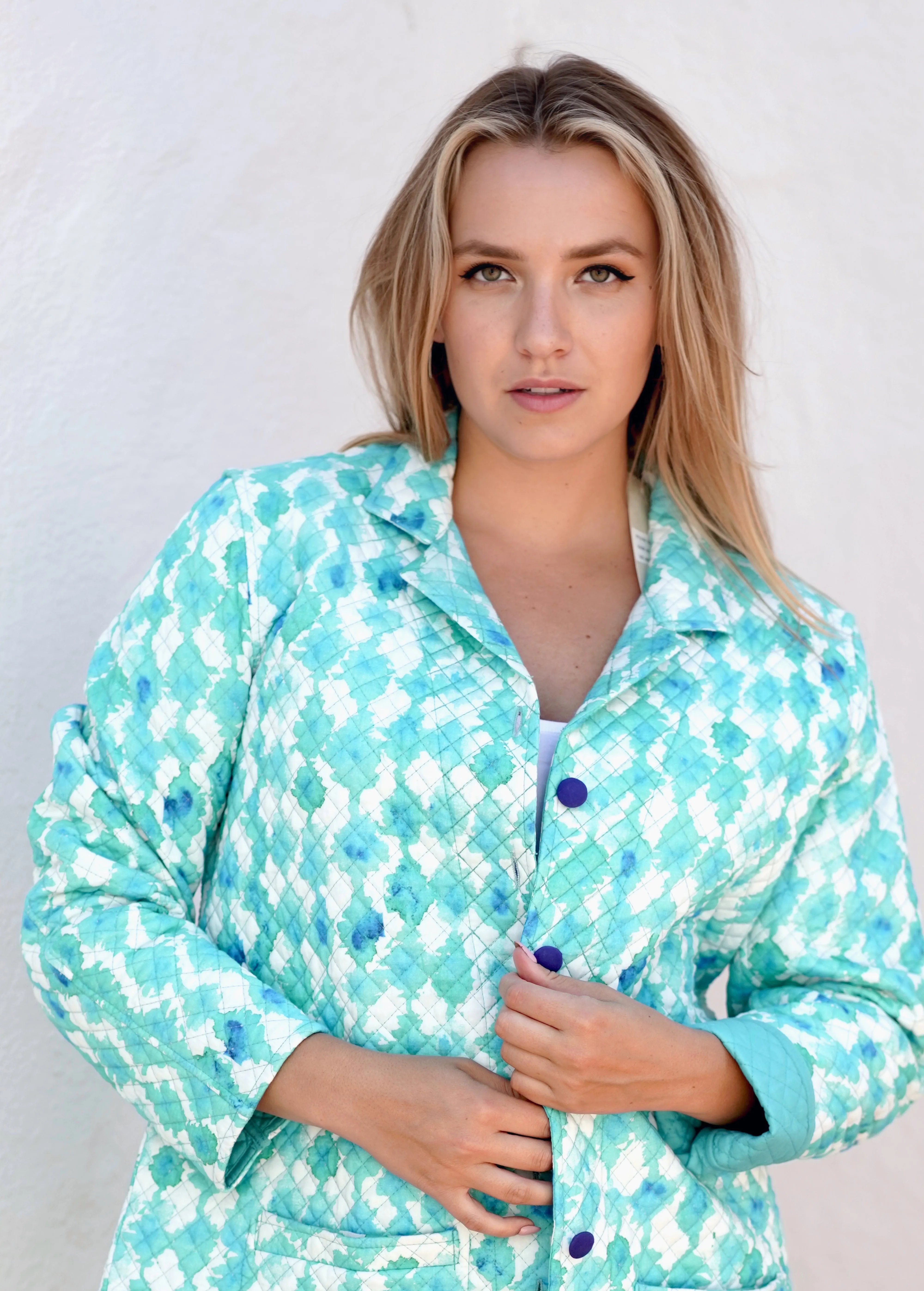 Hattie Cotton Quilted Jacket Aqua Green