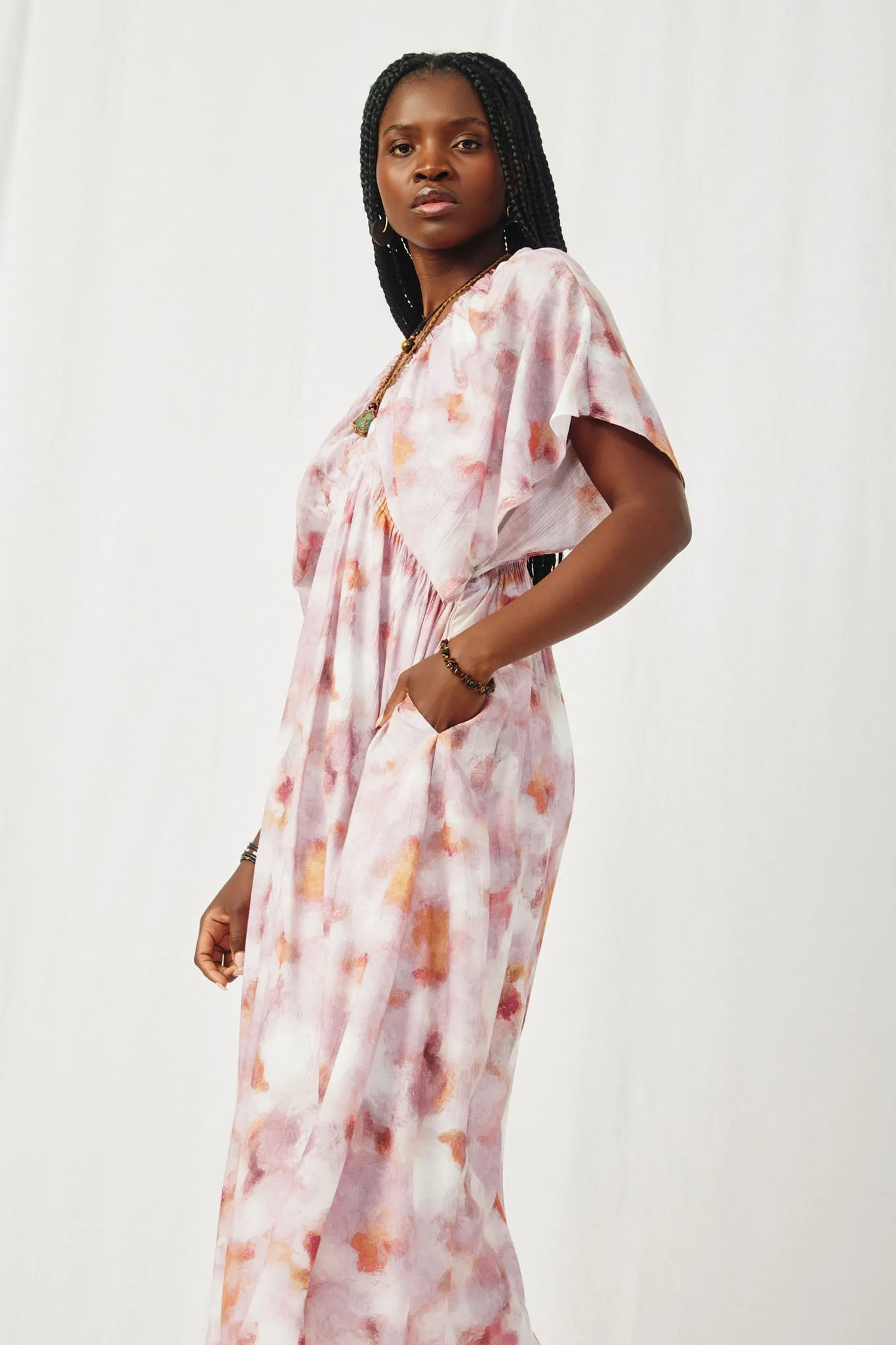 Hazy Floral Elastic Detail Dress