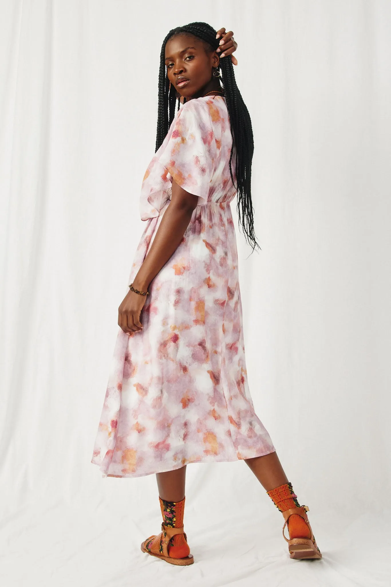 Hazy Floral Elastic Detail Dress