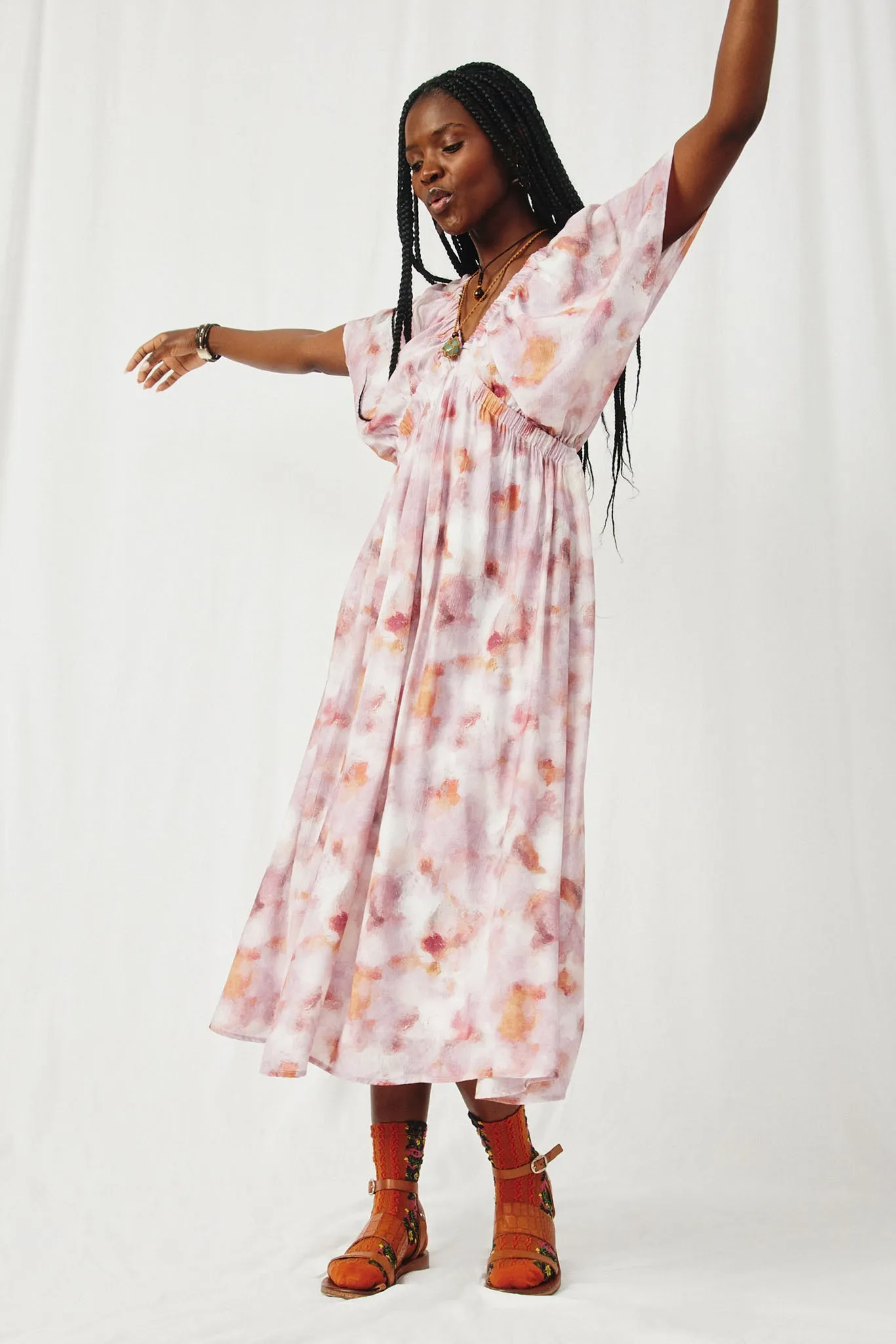 Hazy Floral Elastic Detail Dress