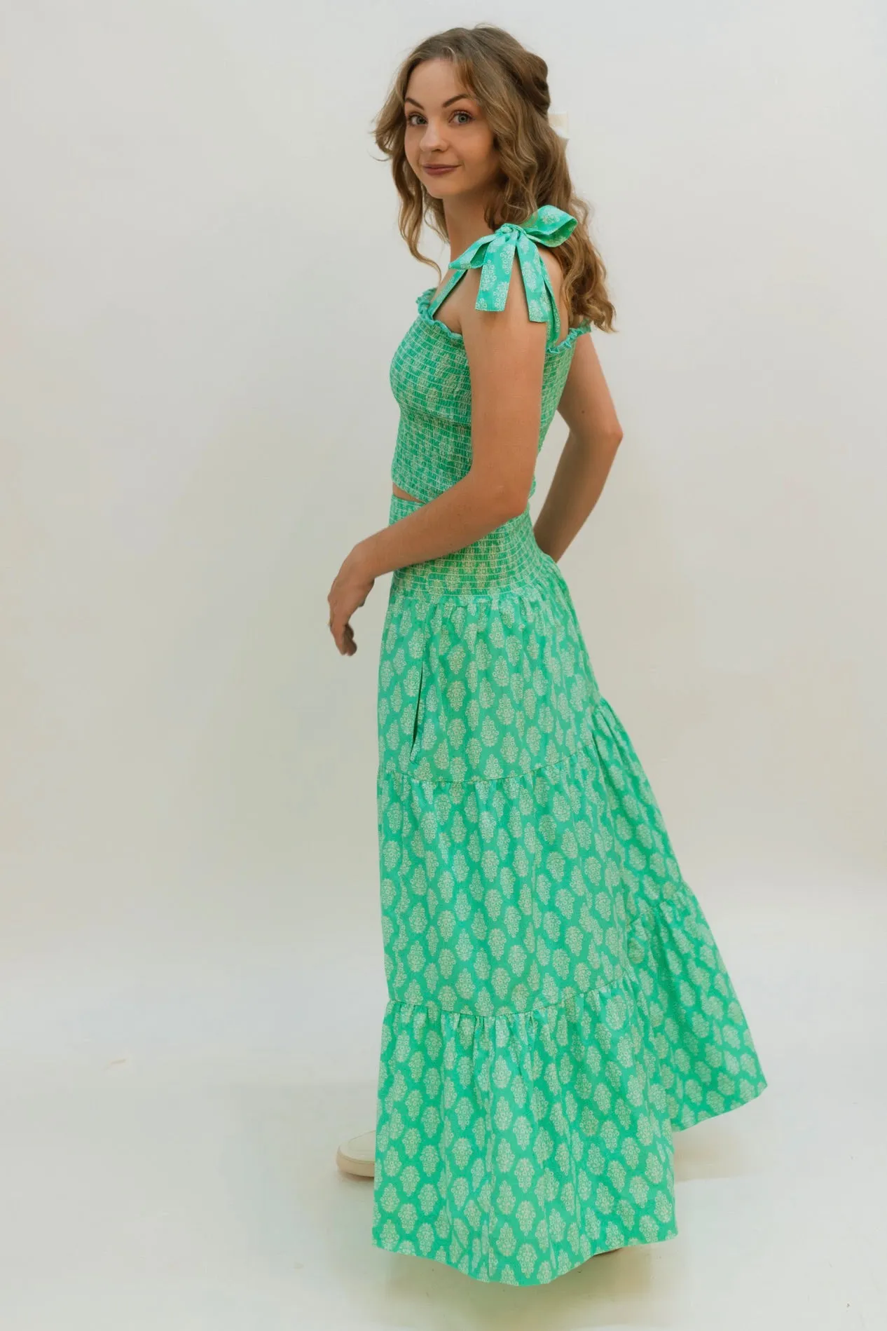 Heidi Green Top and Skirt Set