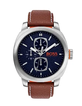 Hugo Boss Mens Cape Town Watch - Stainless Steel - Brown Leather Strap - 24-Hour