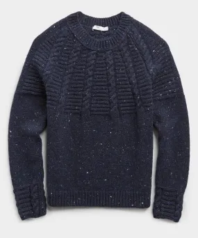 Inis Meain Raglan Cable Crewneck Sweater in Navy