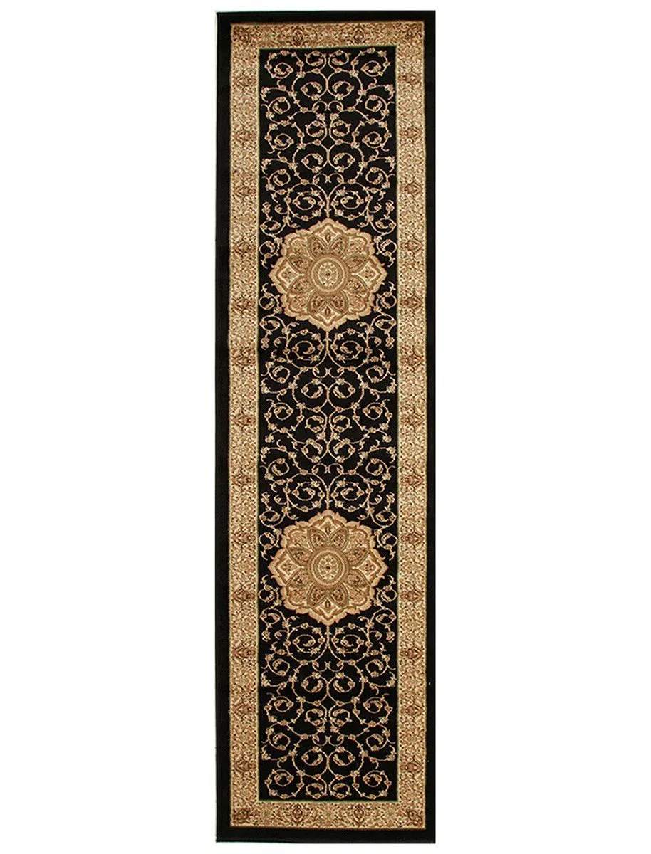 Istanbul Collection Medallion Classic Pattern Black Rug