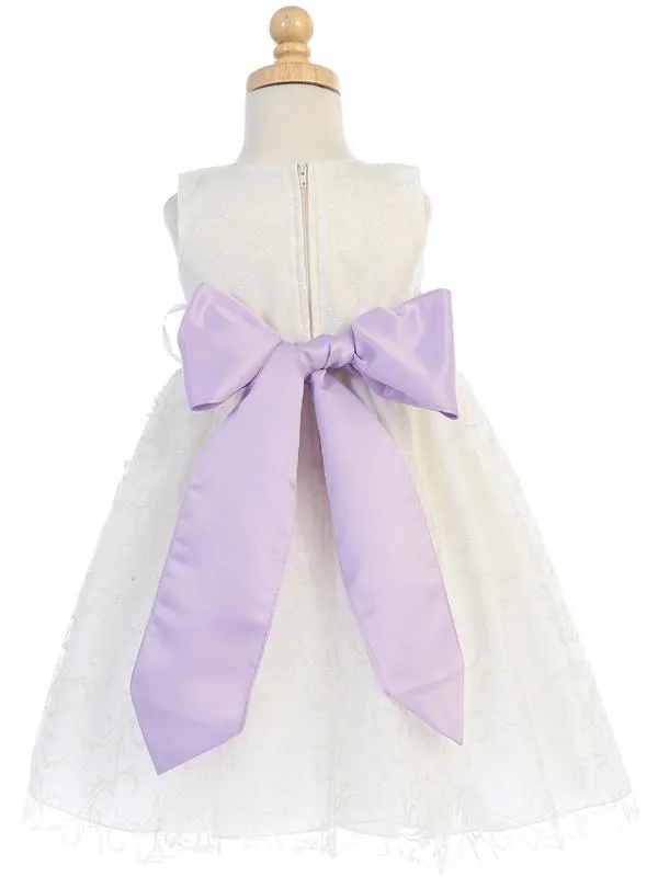 Ivory Flower Girl Dress Glitter Tulle w/ Sash (7-76)