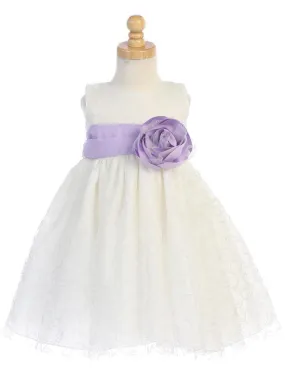 Ivory Flower Girl Dress Glitter Tulle w/ Sash (7-76)