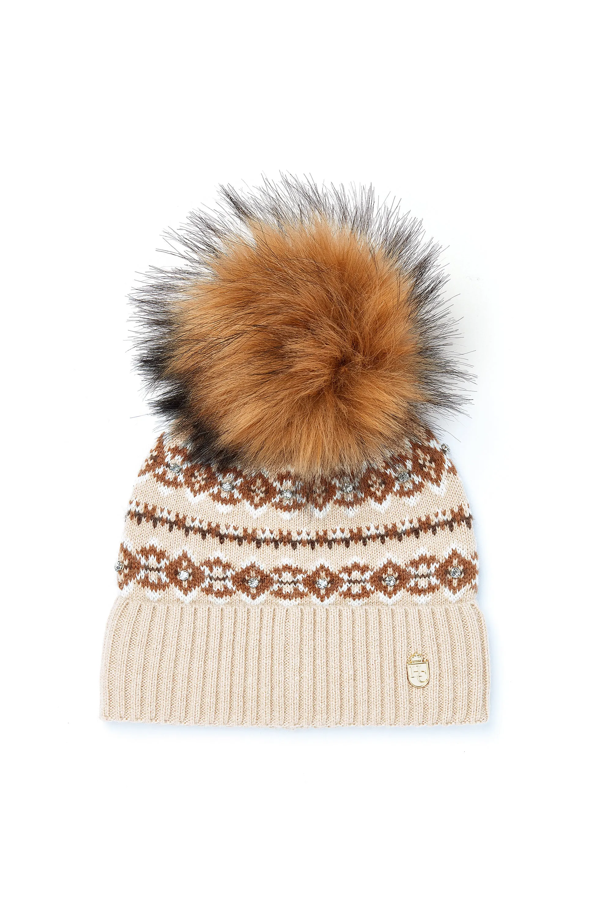 Jennifer Fairisle Bobble Hat & Scarf Set (Light Camel)