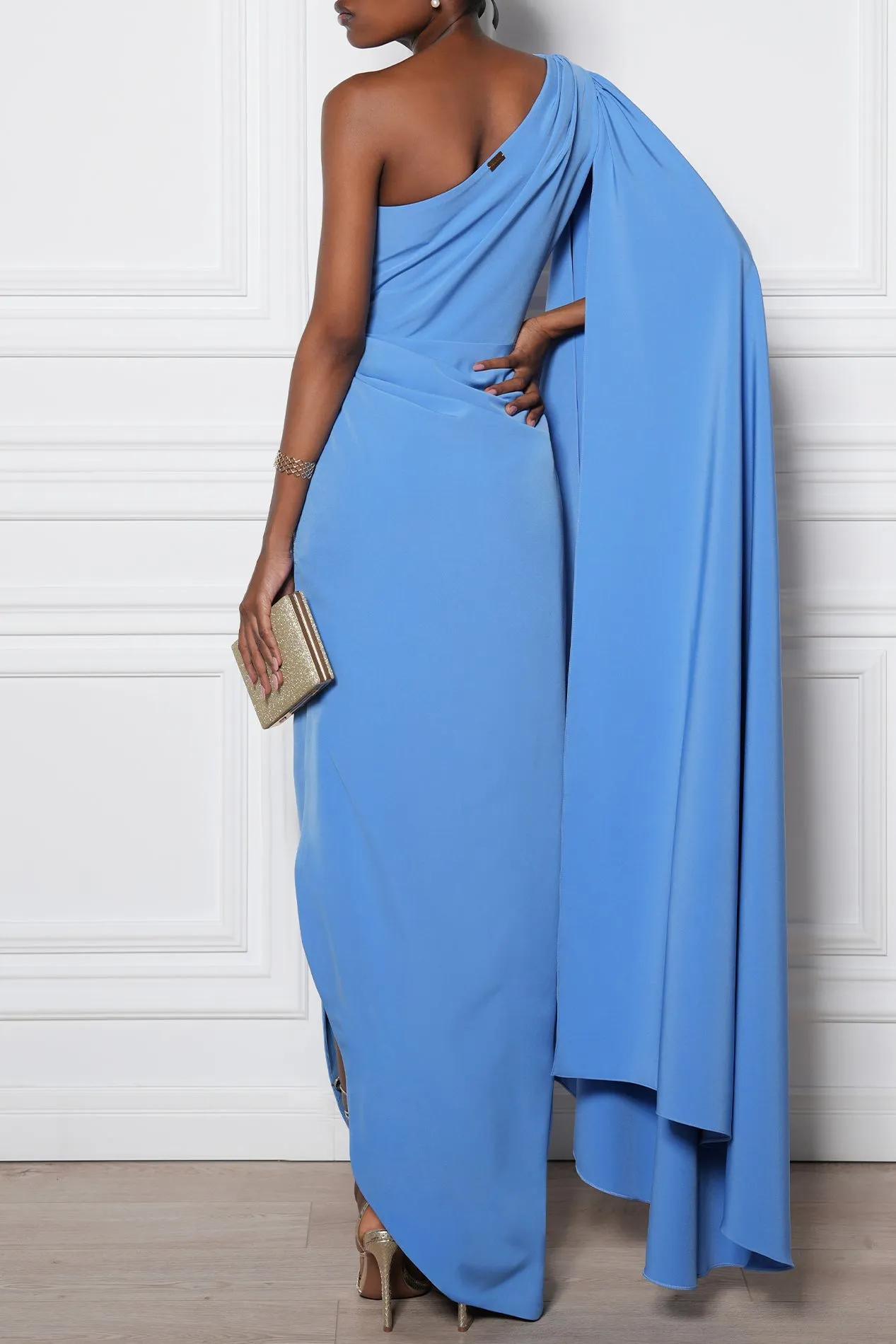 Kelly Crepe Ankle Length Dress in Celeste