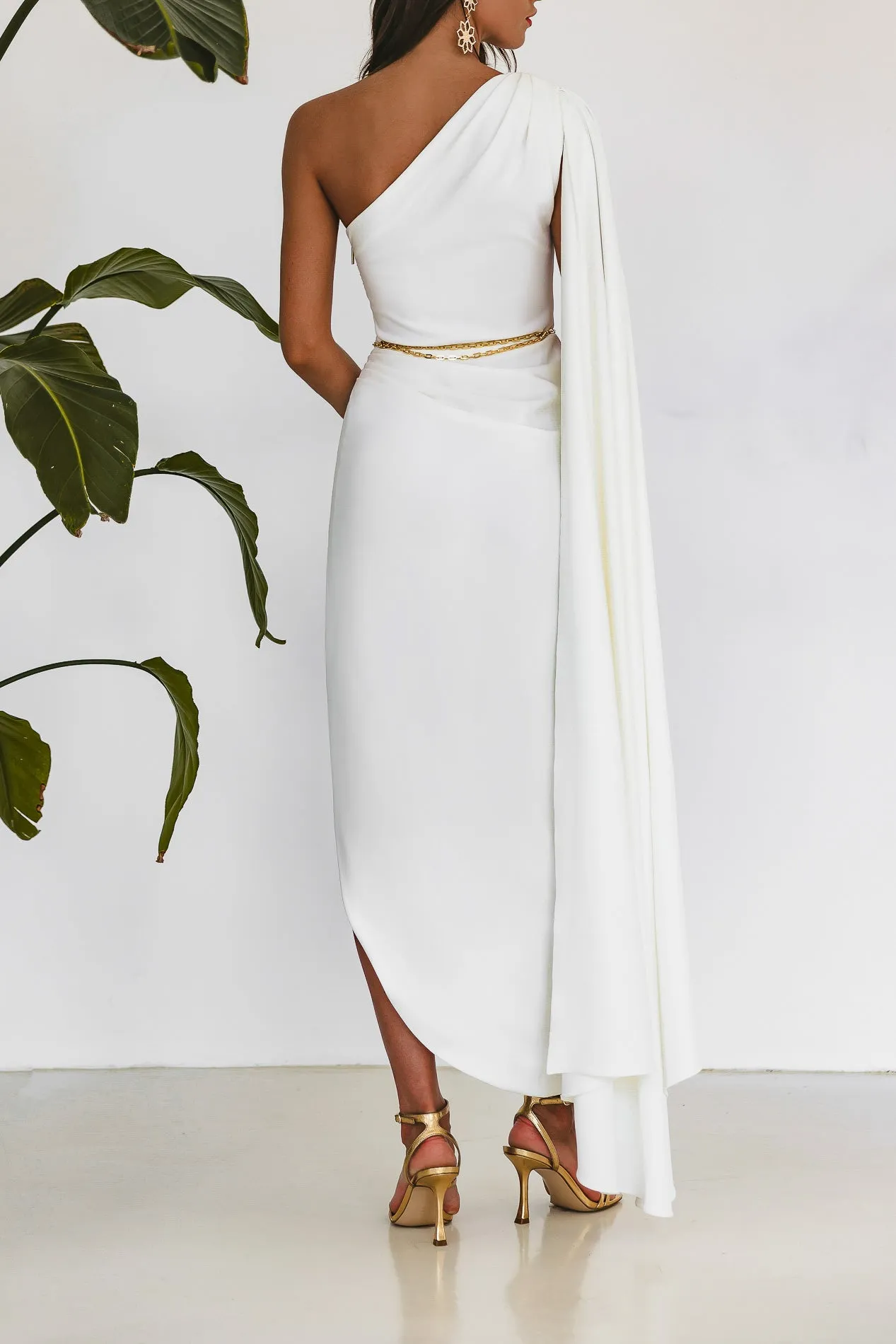 Kelly Crepe Ankle Length Dress in Ivory