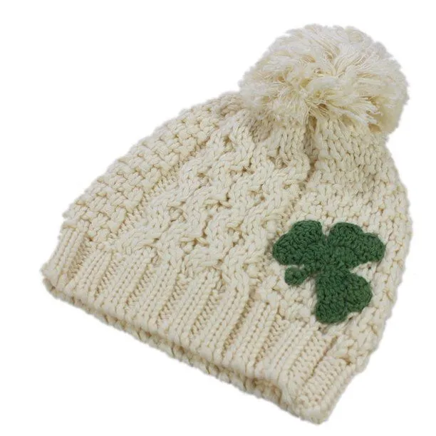 Kids Irish Aran Shamrock Bobble Hat