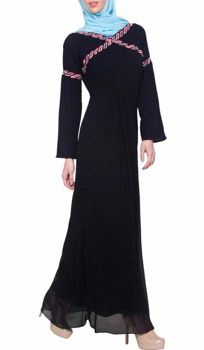 Kiran Embroidered Modest Maxi Abaya Dress - Black - FINAL SALE