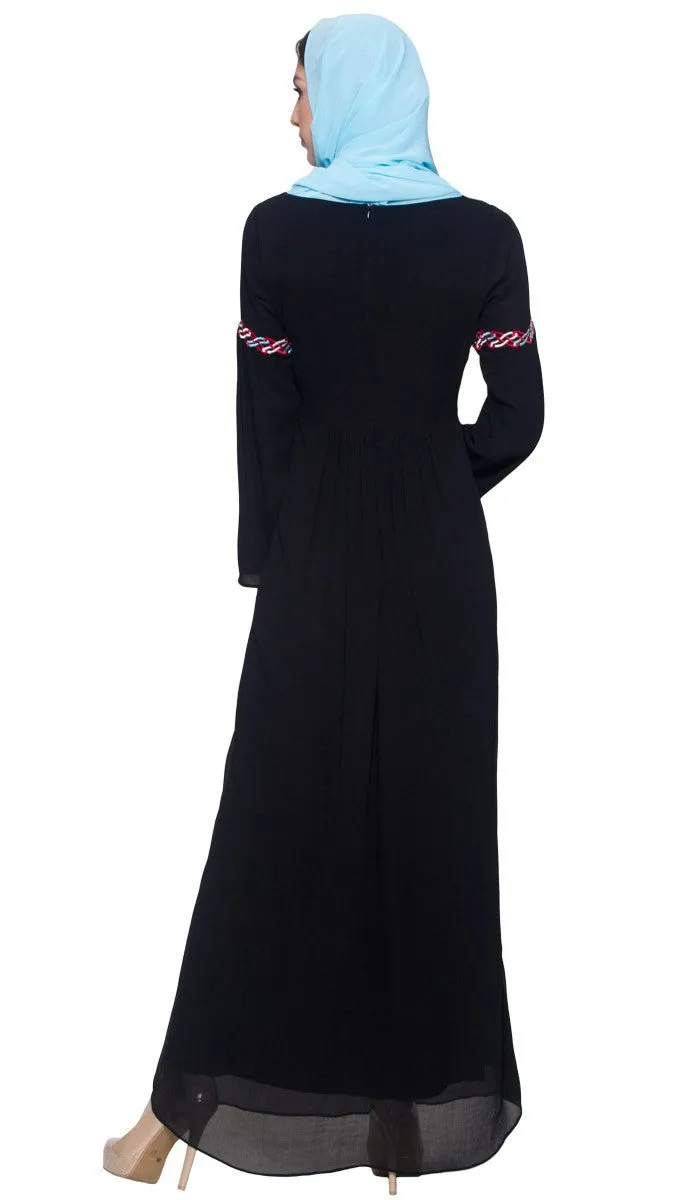 Kiran Embroidered Modest Maxi Abaya Dress - Black - FINAL SALE