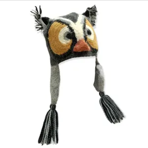 Knit Owl Hat -Charcoal