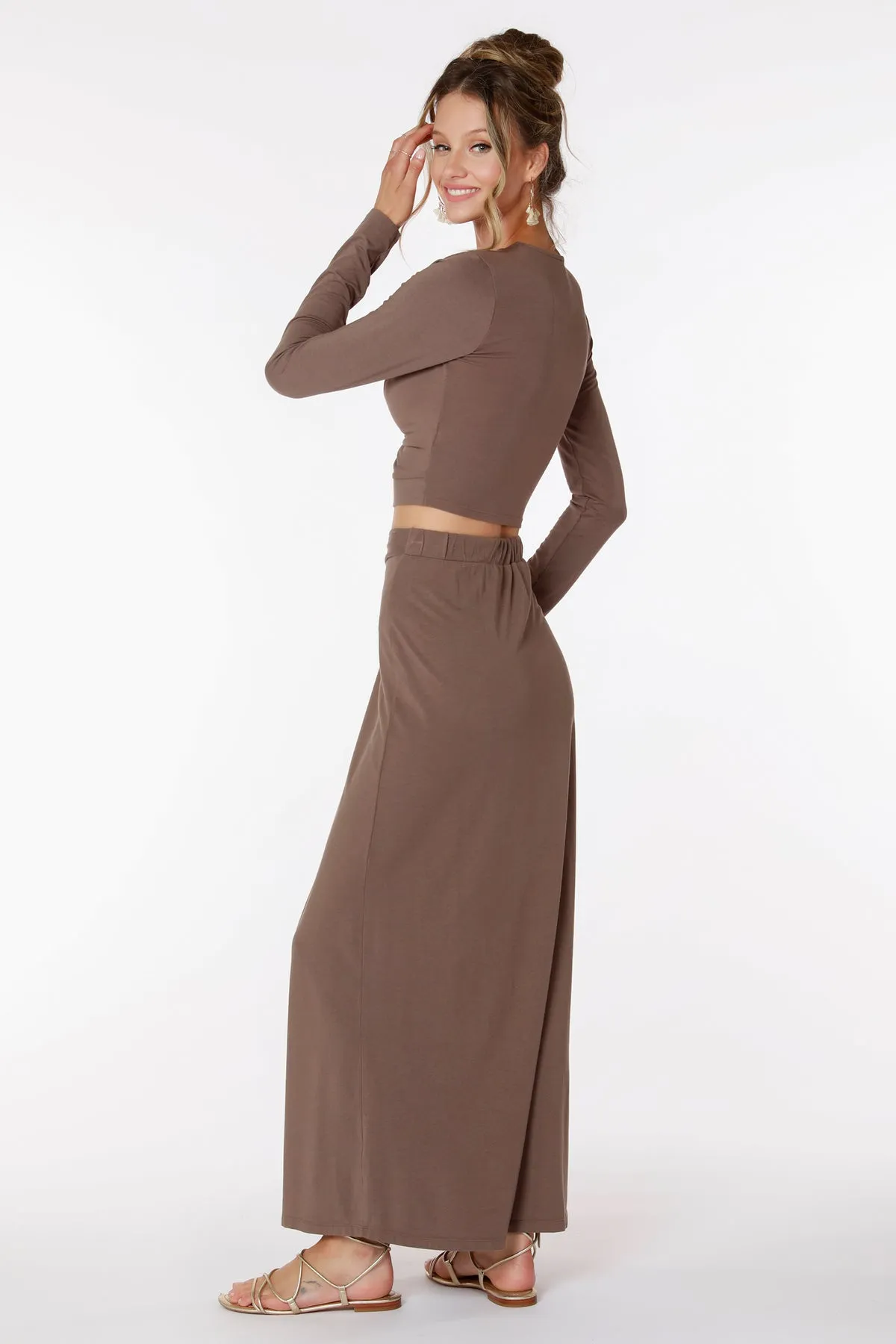 Knot Slit Maxi Skirt - Earth