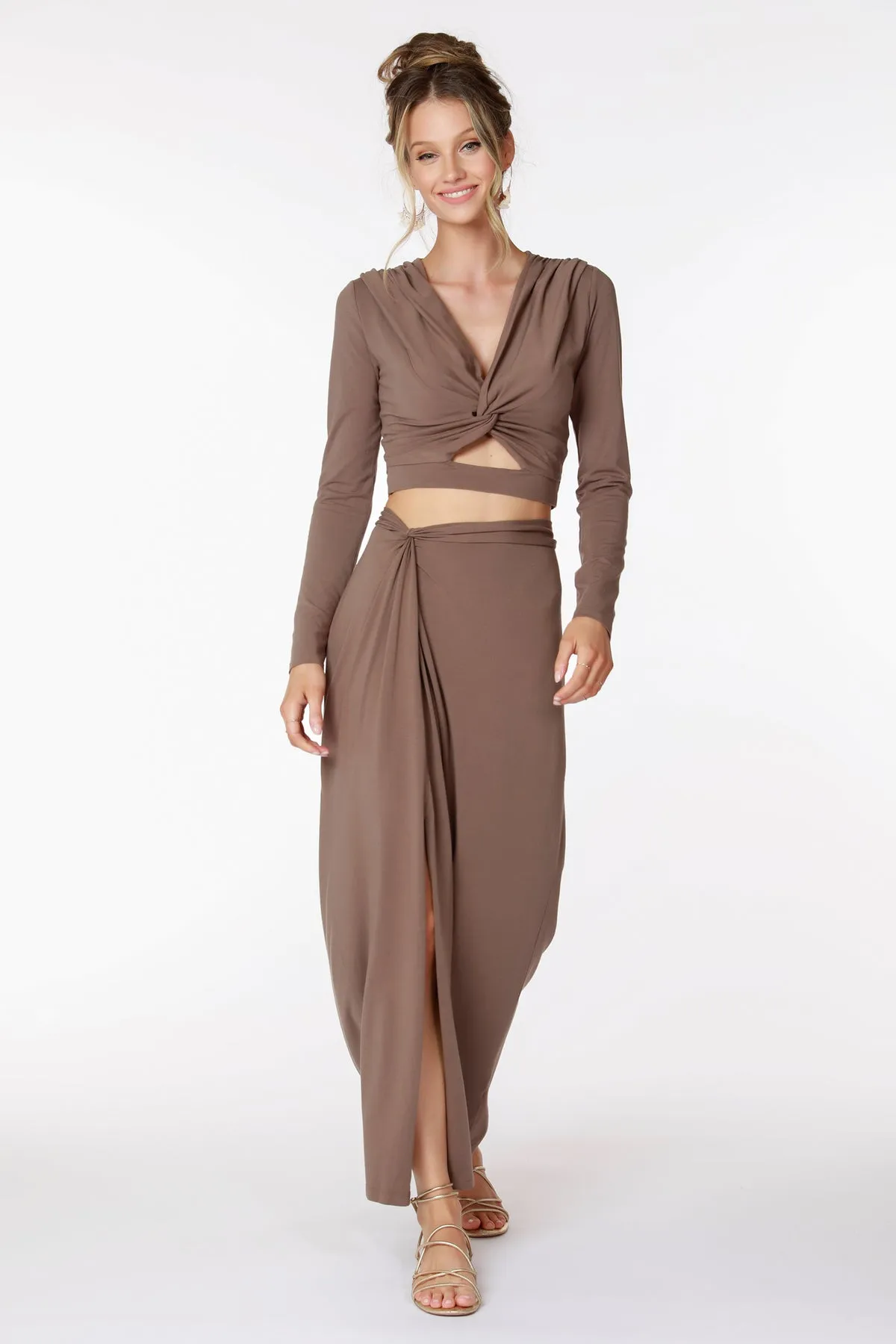 Knot Slit Maxi Skirt - Earth