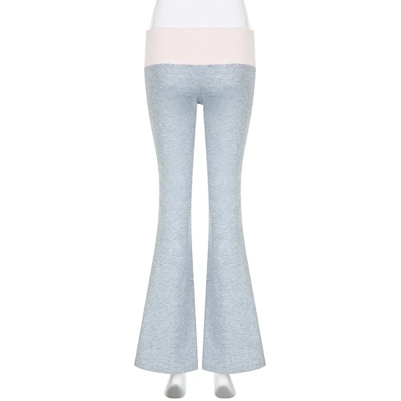 Korean Coquette Low Waisted Slim Autumn Sweatpants Casual Basic Flare Trousers Cutecore Skinny Boot Cut Pants Outfits