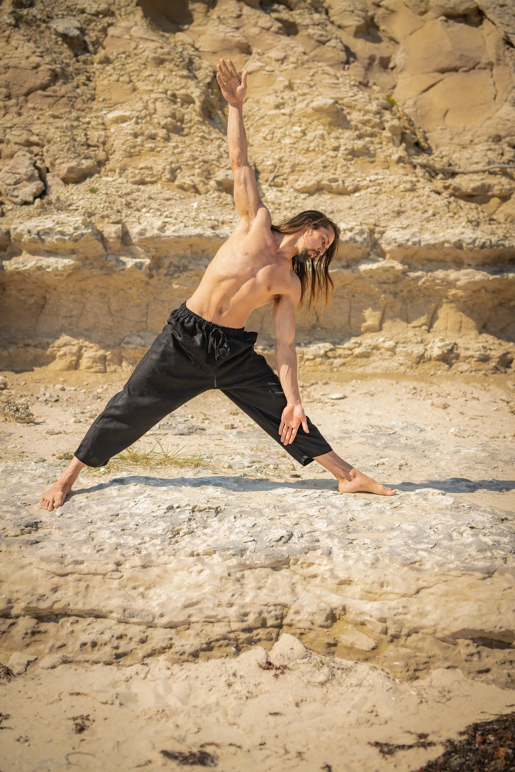 KOWA Organic Hemp Pants Black Raven Trousers with Two Pockets Yoga Sustainable Eco Friendly Festival Ceremony Boho Comfortable AJJAYA