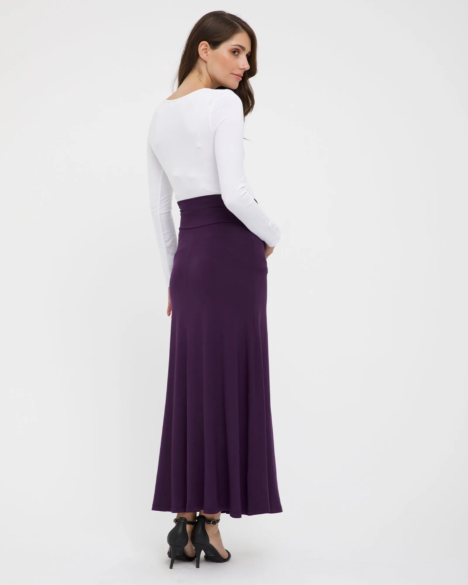 Lana Long Maternity Skirt - Plum