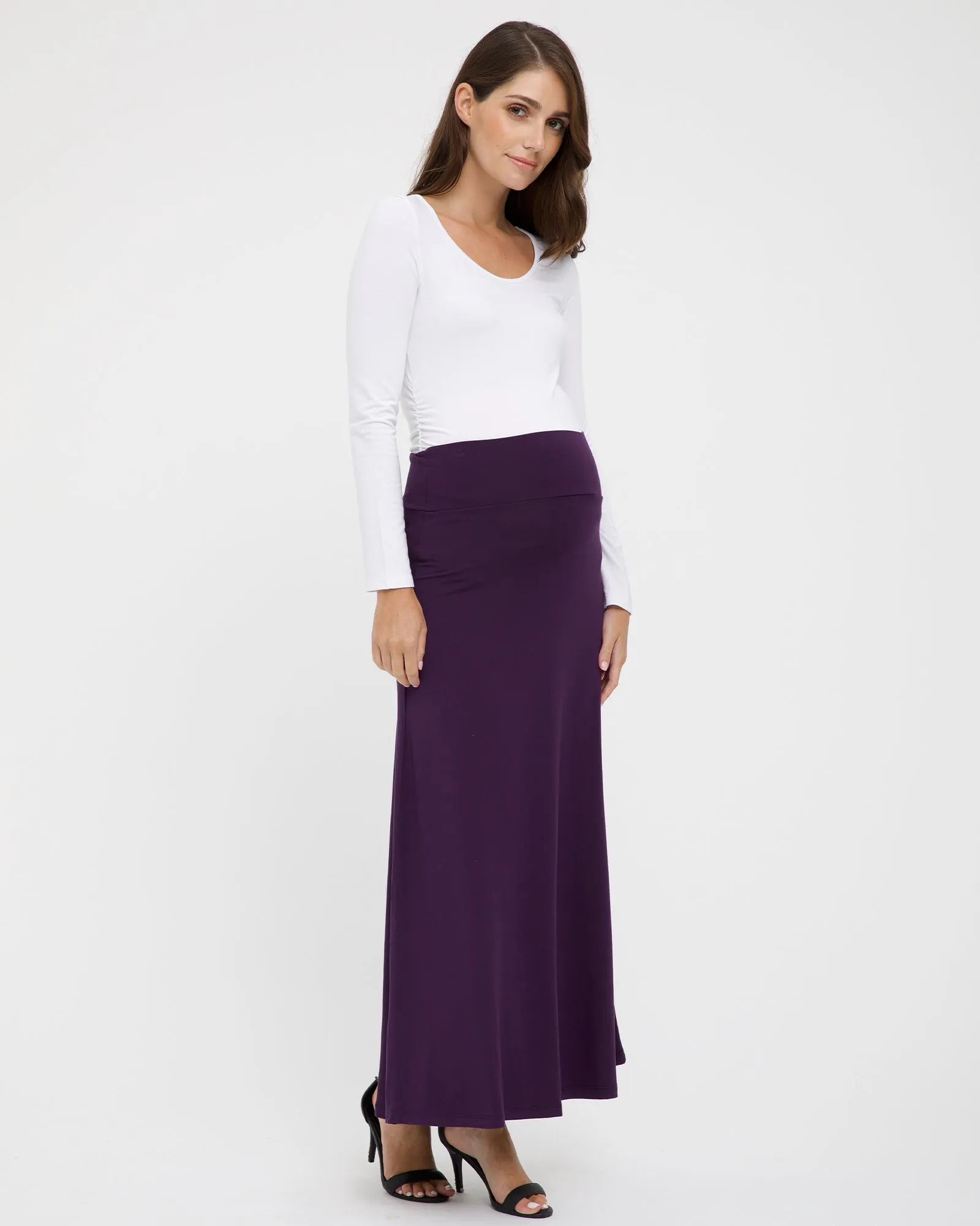 Lana Long Maternity Skirt - Plum