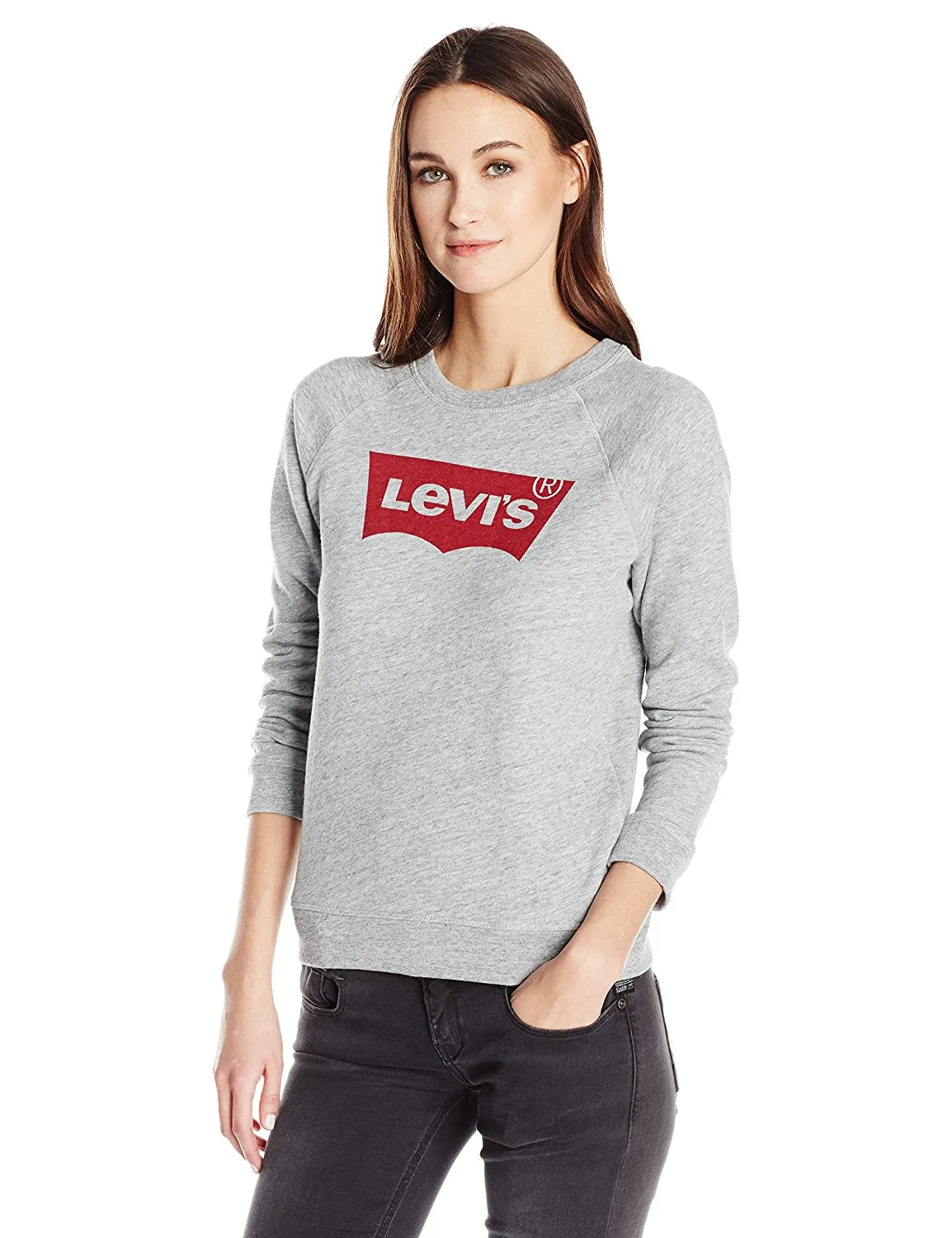 Levi's Women's The Graphic Classic Crew Sweatshirt Batwing Smokestack Heather