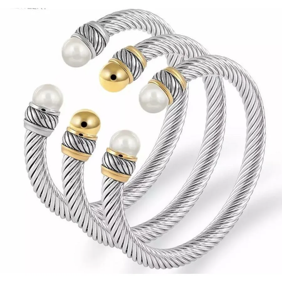 Lexi Pearl Cable Wire Cuff Bracelet