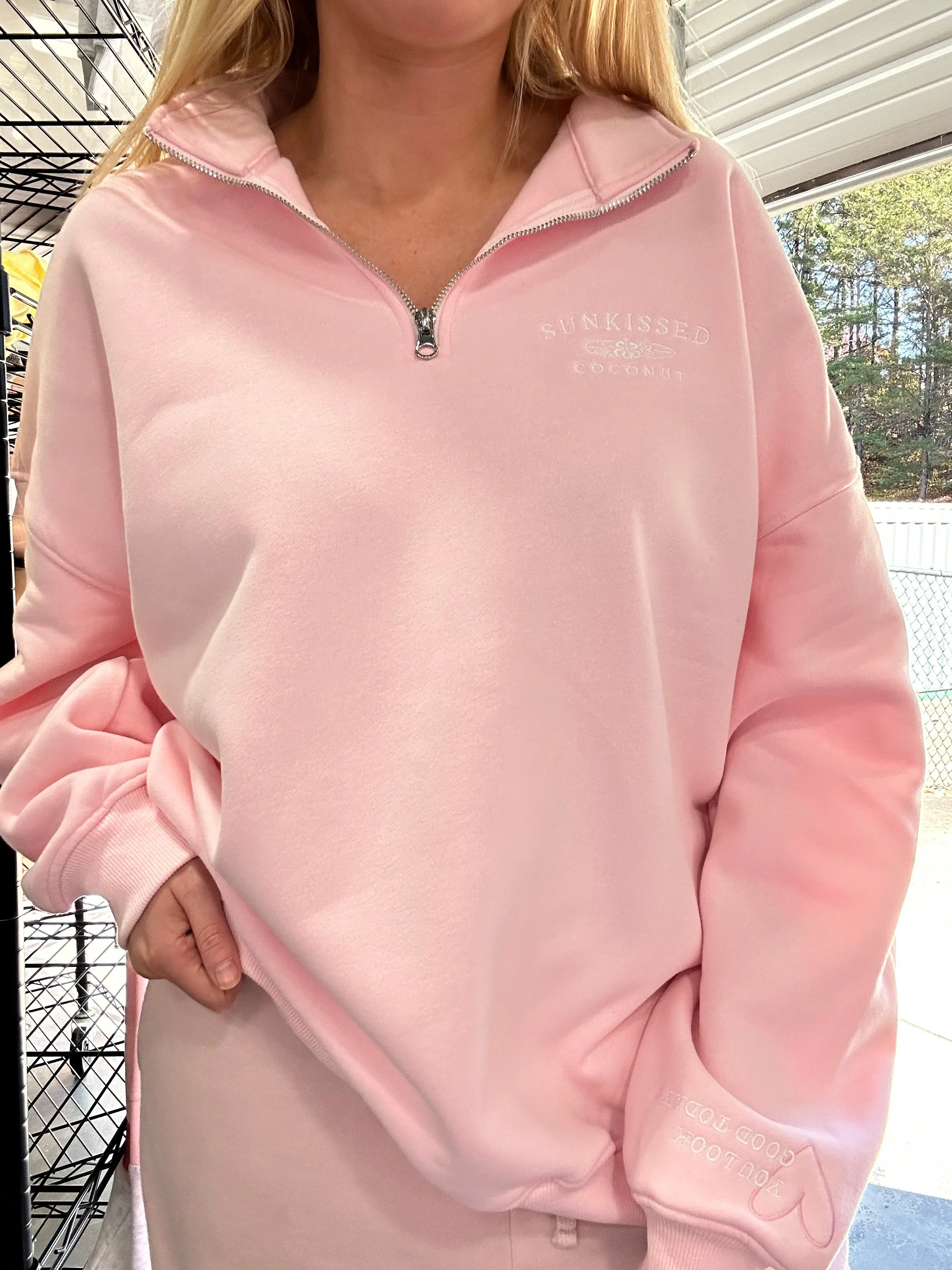 Light Pink Quarter-Zip Sweatshirt