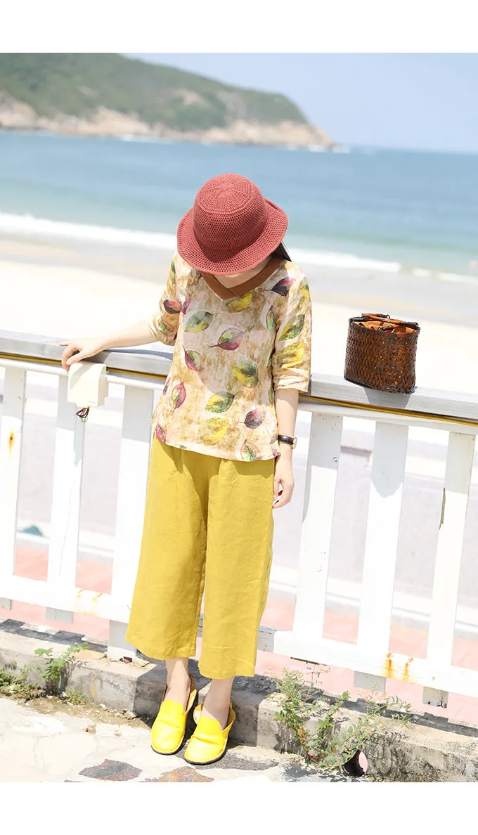 Linen Summer Autumn Women Casual Pants with Pockets SMM97227