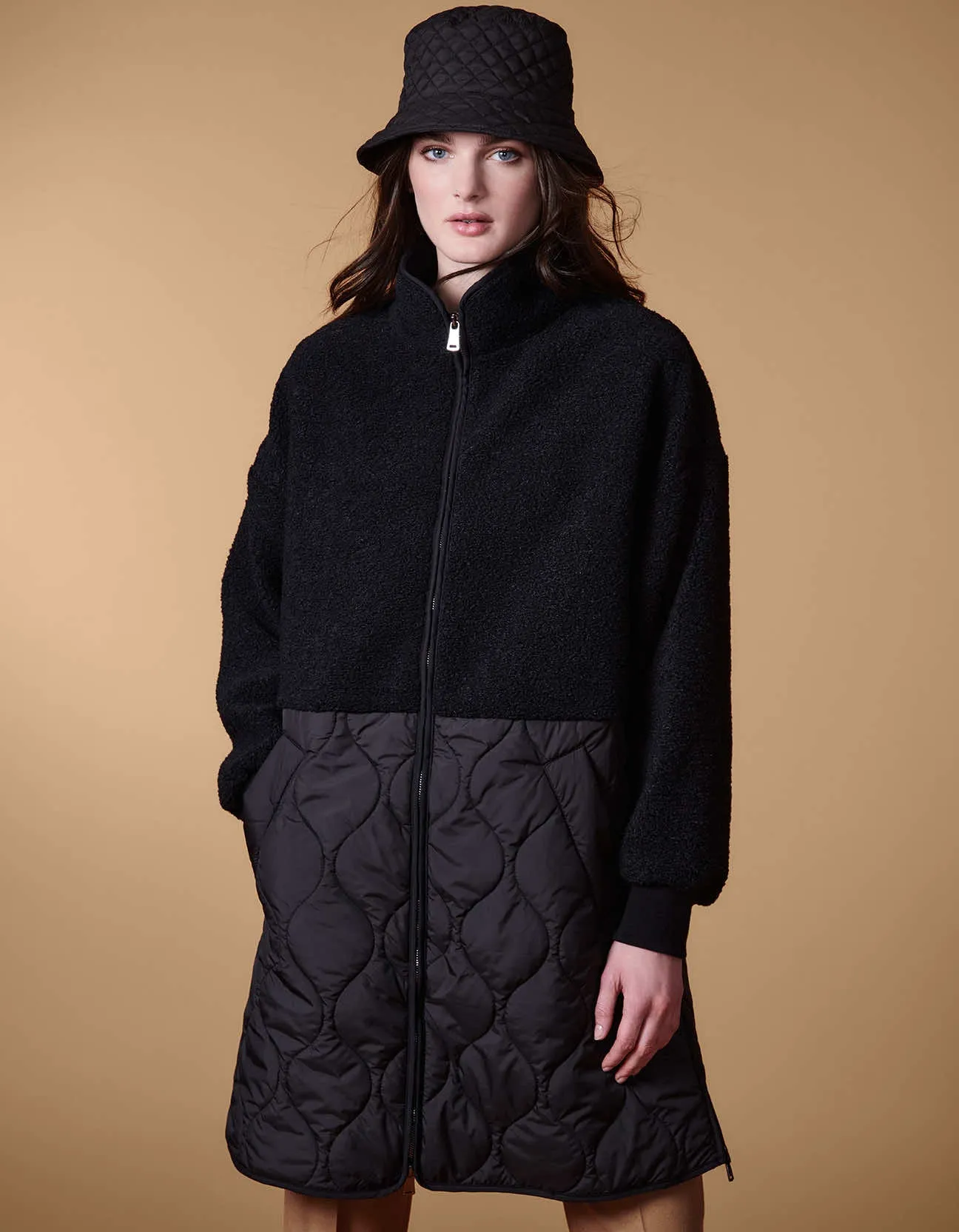 Long Combo Quilted Puffer Coat