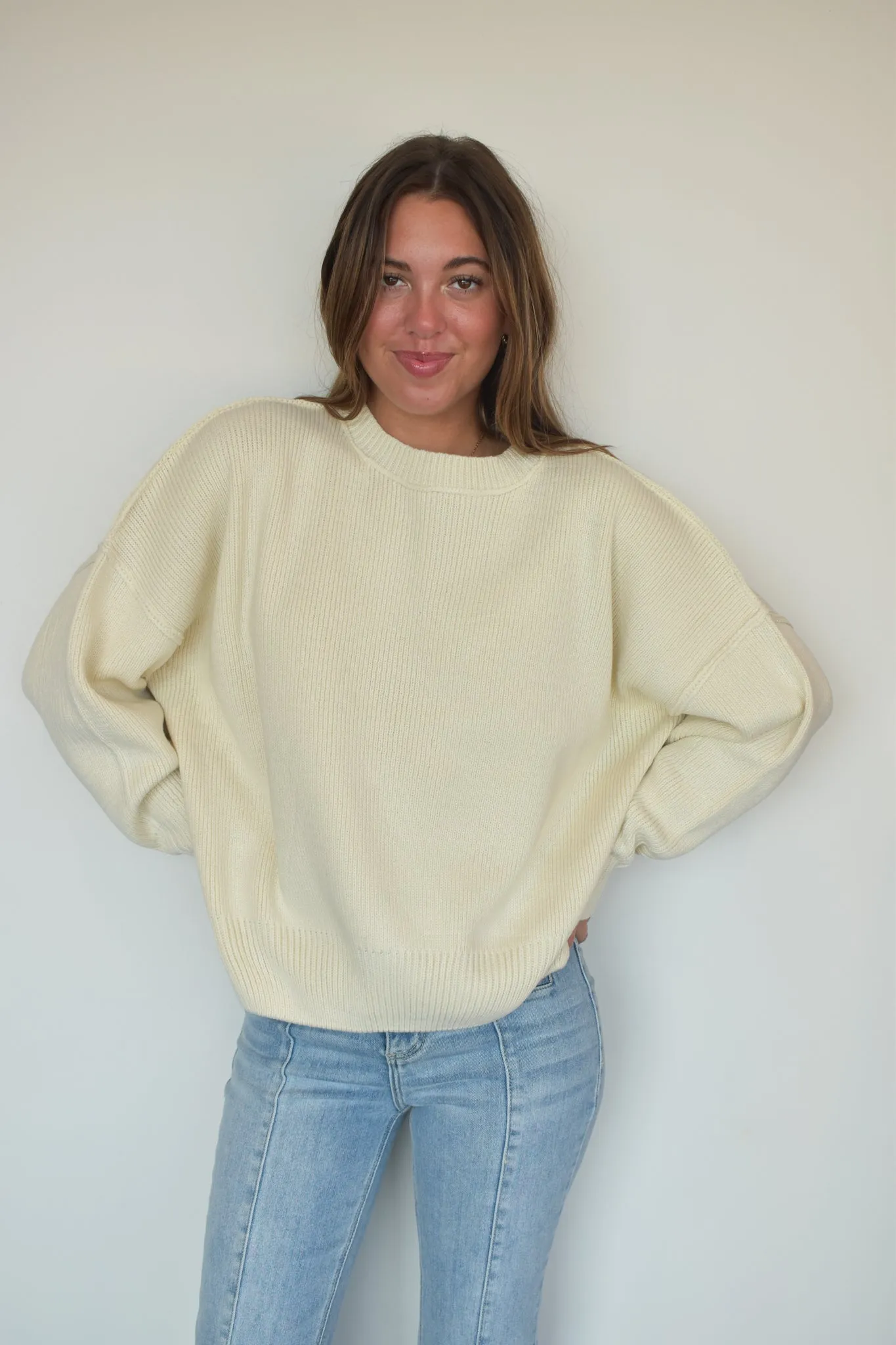 Loose Fit Knit Sweater- Cream